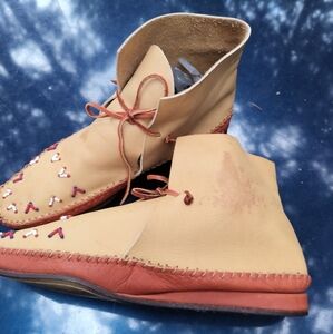Moccasins Vintage Indian Native American Leather Laces Hand Beaded Men's 10